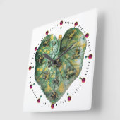 KLEINE FROGS OP EEN GROENE LEAF RODE RUBY, Wit Vierkante Klok (Hoek)