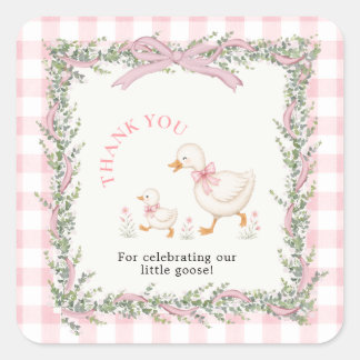 Kleine Gans Roze Gingham Domme Gans Bedankt Vierkante Sticker