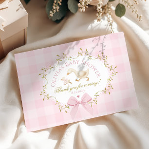 Kleine Gans Roze Strik Baby Meisje Shower Bedankkaart