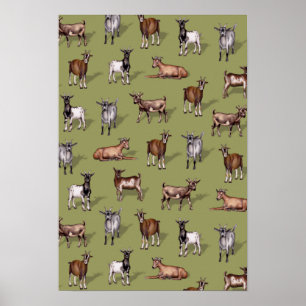 Kleine geit op groen - Geitenherd Pattern Poster