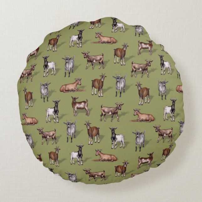 Kleine geit op groen - Geitenherd Pattern Rond Kussen (Achterkant)