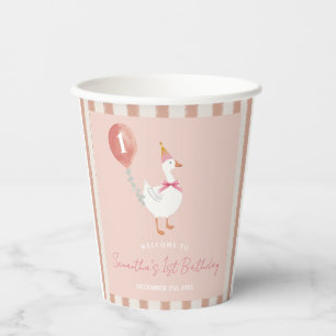 Kleine Gekke Gans Roze Ballon Meisje 1e Verjaardag Papieren Bekers