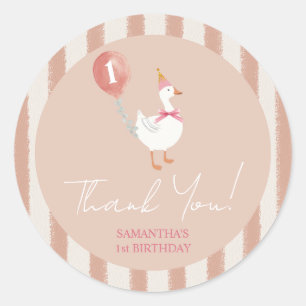 Kleine Gekke Gans Roze Ballon Verjaardag Bedankt Ronde Sticker