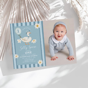Kleine Gekke Goose Daisy Boy 1st Verjaardag Foto Kaart
