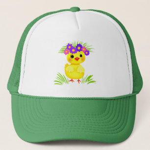 Kleine gele eend met bloemen trucker pet