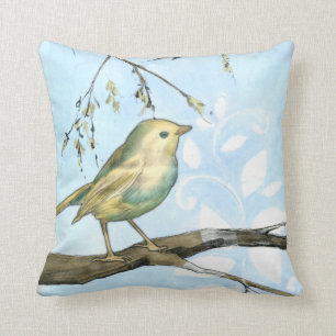 Kleine gele vogel die op een Tak wordt uitgevoerd Kussen