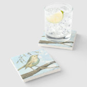 Kleine gele vogel die op een Tak wordt uitgevoerd  Stenen Onderzetter (Zijkant)