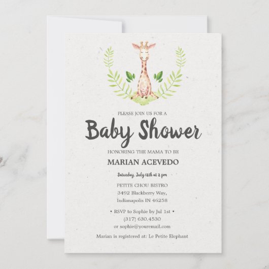 Kleine Giraffe Baby shower uitnodiging (Voorkant)