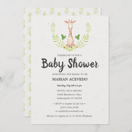 Kleine Giraffe Baby shower uitnodiging (Voorkant / Achterkant)