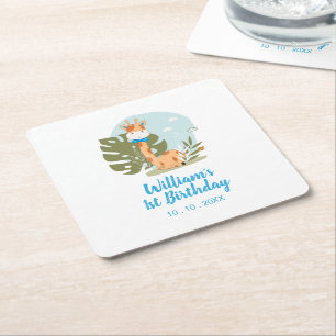 Kleine Giraffe (Boy Safari Animal) Dag Vierkante Kartonnen Onderzetter