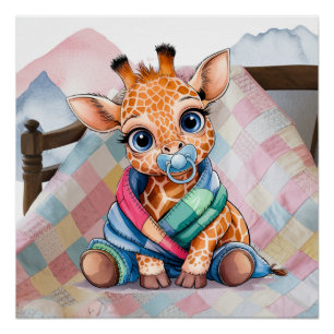 Kleine Giraffe Fopspeen en Deken Baby shower Perfect Poster