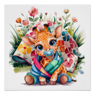 Kleine Giraffe Fopspeen en Deken Baby shower Perfect Poster