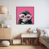 Kleine gorilla met roze bril Poster