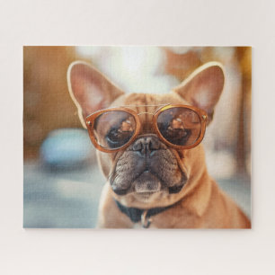 Kleine grappige schattige hond bulldog met bril legpuzzel