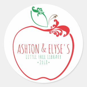kleine gratis bibliotheek bloeiend appelstempel ronde sticker