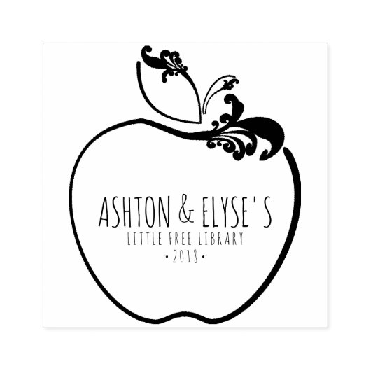 kleine gratis bibliotheek bloeiend appelstempel 	rubberstempel (Afrduk)