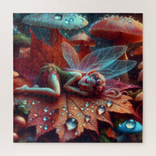 Kleine grillige fee die slaapt op een blad legpuzzel