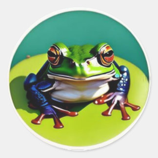 Kleine groene kikker op een Lilly Pad Ronde Sticker