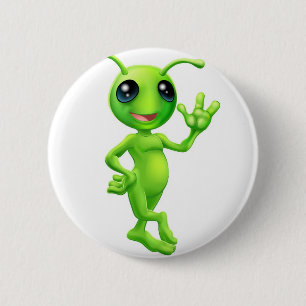 Kleine groene man buitenaards ronde button 5,7 cm