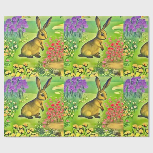 Kleine haas in bloemen cadeaupapier (Vlak)