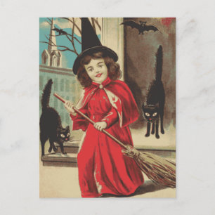  kleine halloween heks en zwarte katten feestdagenkaart