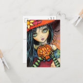 Kleine Halloween heks Halloween Briefkaarten (Voorkant / Achterkant in situ)