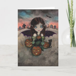 Kleine Halloween vampierfee en Jack-O-Lanterns Kaart