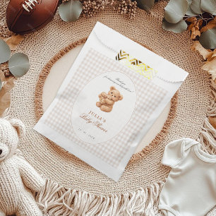 Kleine Hart Bruine Gingham Teddybeer Baby Shower Bedankzakje