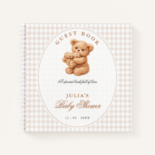 Kleine Hart Bruine Gingham Teddybeer Baby Shower Notitieboek