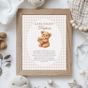 Kleine Hart Bruine Gingham Teddybeer Baby Shower Poster