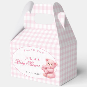 Kleine Hart Roze Gingham Teddybeer Baby Shower Bedankdoosjes