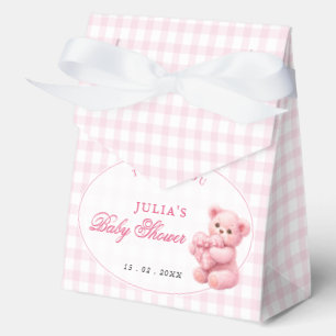 Kleine Hart Roze Gingham Teddybeer Baby Shower Bedankdoosjes