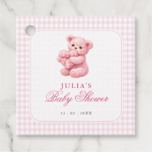 Kleine Hart Roze Gingham Teddybeer Baby Shower Bedankjes Labels