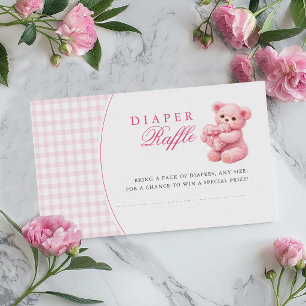 Kleine Hart Roze Gingham Teddybeer Baby Shower Informatiekaartje
