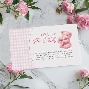 Kleine Hart Roze Gingham Teddybeer Baby Shower Informatiekaartje