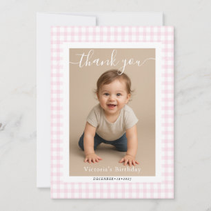 Kleine Hart Roze Gingham Teddybeer Baby Shower Notitiekaartje
