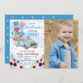 Kleine hartbreker blauwe vrachtwagen beer verjaard kaart (Voorkant / Achterkant)