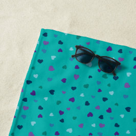 Kleine Hartjes, Paars, Turkoois, Blauw op Turquois Strandlaken