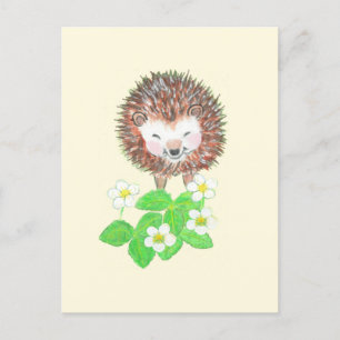 Kleine Hedgehog & Wilde Aardbeienbloemen Briefkaart