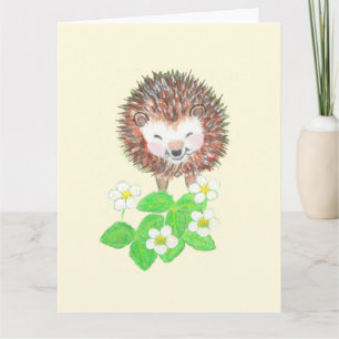 Kleine Hedgehog & Wilde Aardbeienbloemen Kaart