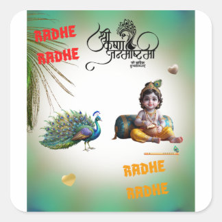 Kleine Heer Krishna Pauw Janmashtami Vierkante Sticker