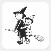 Kleine heks en clown vierkante sticker (Voorkant)