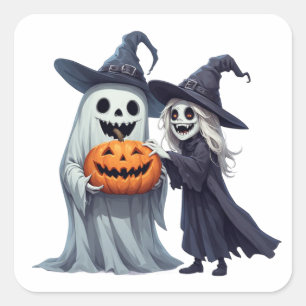 Kleine Heks Geest Jack O Lantern 👻 Vierkante Sticker