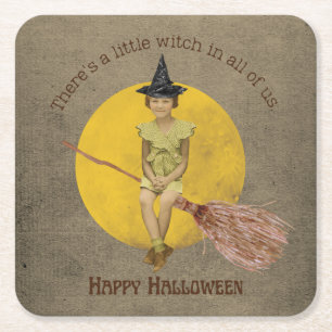 Kleine Heks In Ons Allen Halloween Vierkante Kartonnen Onderzetter