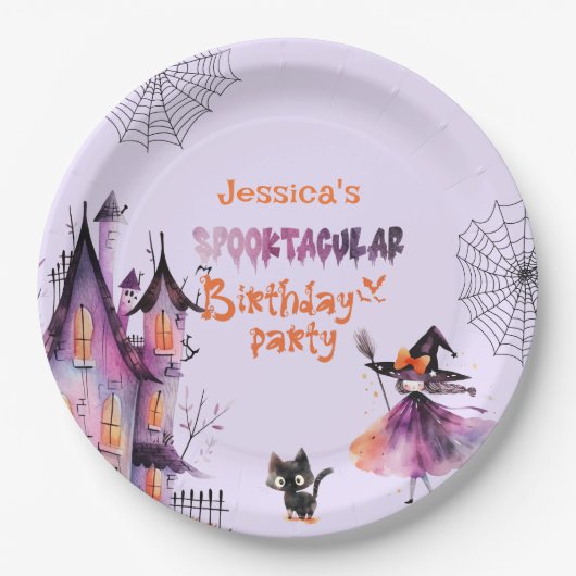Kleine heks Spooktacular Verjaardag Halloween fees Papieren Bordje (Voorkant)