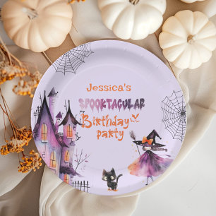 Kleine heks Spooktacular Verjaardag Halloween fees Papieren Bordje