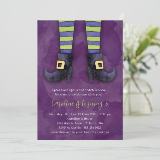 Kleine heks verjaardagsfeestje uitnodiging (Staand voorkant)