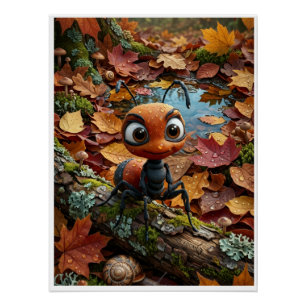 Kleine herfst mier houtland gevallen bladeren perfect poster