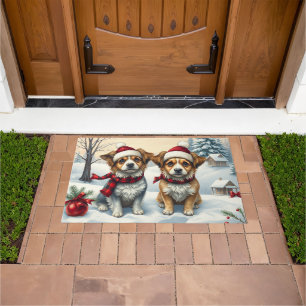 Kleine Honden in Preppy Winter Kleding en Pet Wint Deurmat
