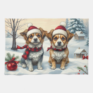 Kleine honden in preppy winterkleding en hoed Wint Theedoek